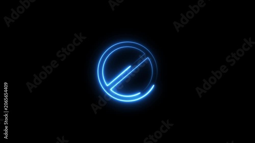 Glowing neon blue prohibited sign animation, minimalist forbidden symbol motion on black background,4k video.
