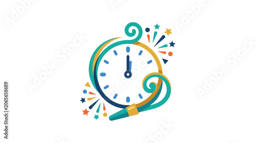 Canvas Print Minimalist flat design 2D party horn icon for New Year's Eve global celebration
