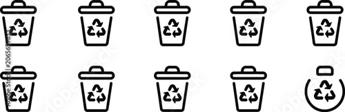 Fotografía Recycling Trash Can icon set with recycle bin symbols, garbage disposal signs, e