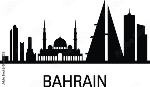 Obraz na płótnie Bahrain City Skyline Silhouette Vector with Modern Landmark Architecture and Urb