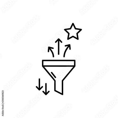 Minimalist marketing funnel icon with conversion arrows and star.