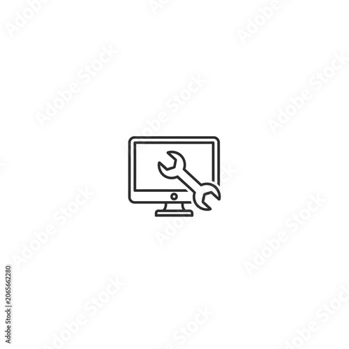 Minimalist monitor with wrench icon for technical maintenance