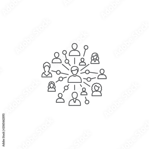 Minimalist thin line social network and digital connection diagram.
