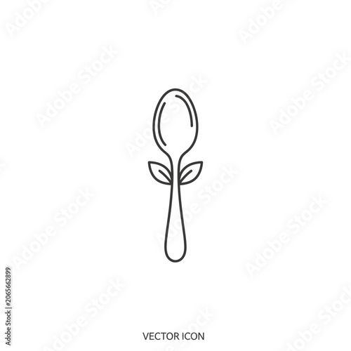 Minimalist spoon icon with small green leaf sprout.