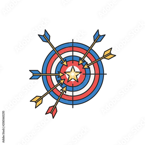 Multiple arrows hitting the bullseye of a colorful target.