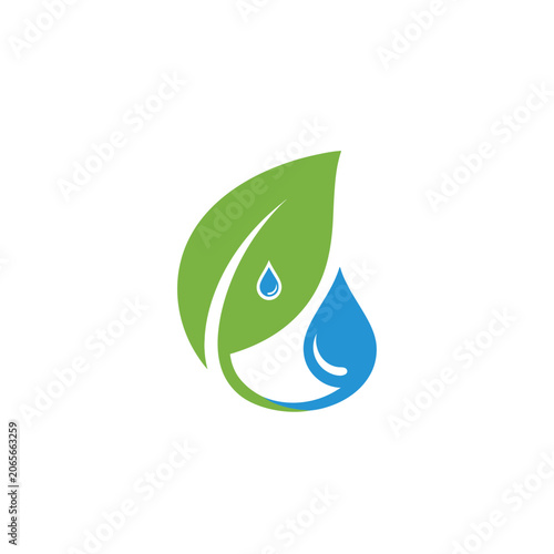 Nature leaf and water droplets logo icon.