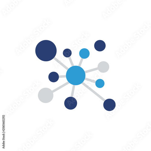 Network node connection diagram with blue and gray circles.