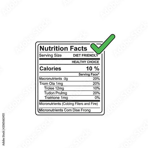 Nutrition facts label with green checkmark icon.