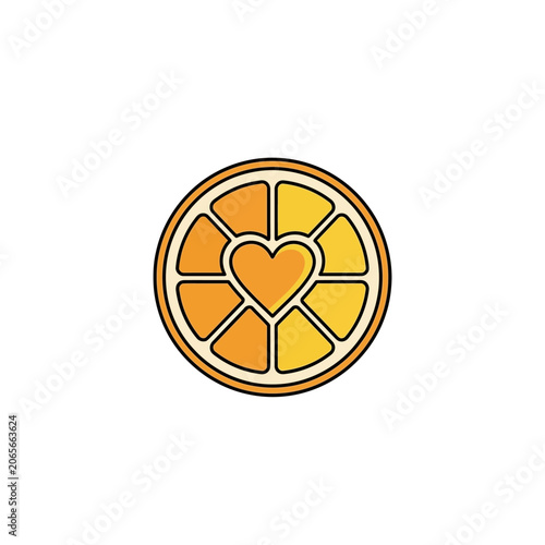Orange slice and heart health symbol icon.