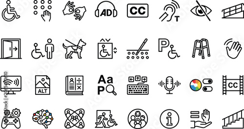 Tableau sur toile Accessibility and Disability Inclusion Line Icon Set Featuring Wheelchair Sign L