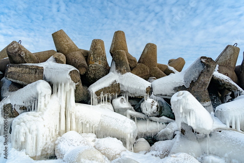 snow covered rocks
