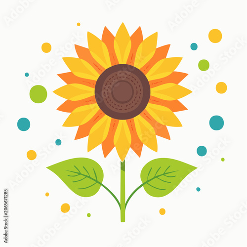 Stylized Sunflower Illustration with Colorful Dots