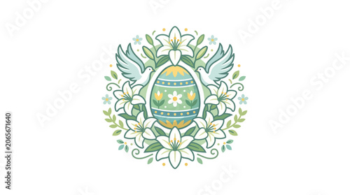 Fotografie Minimalist flat design 2D religious Easter icon featuring a sacred spring egg ad