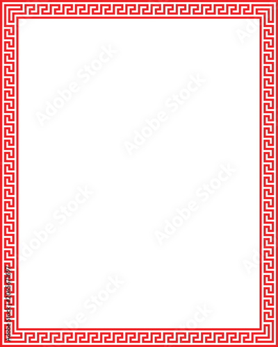 Foto Classic red and white geometric border featuring a seamless meander pattern, ide