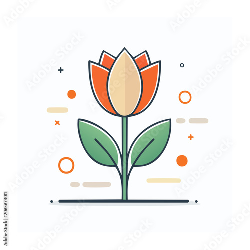 Flat design tulip flower icon with leaves
