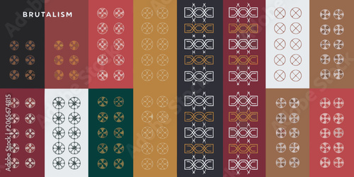 Foto Geometric Ornament Pattern With Varied Color Schemes And Brutalist Aesthetic