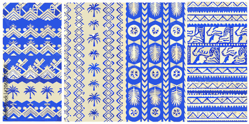 Obraz na plátně Tropical floral ornament pattern with blue and beige coloration