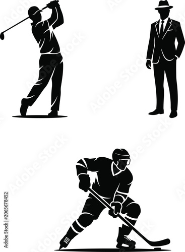 Photography Sports and Business Silhouette Collection Featuring Golfer Ice Hockey Player and