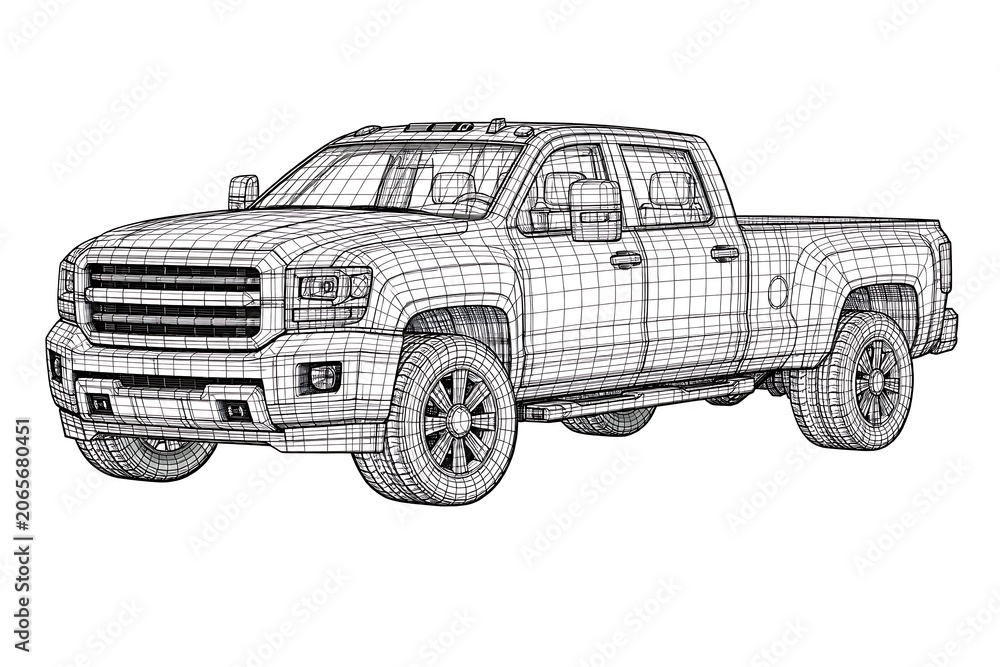 Fototapeta premium Wireframe of a modern pickup truck isolated on white background