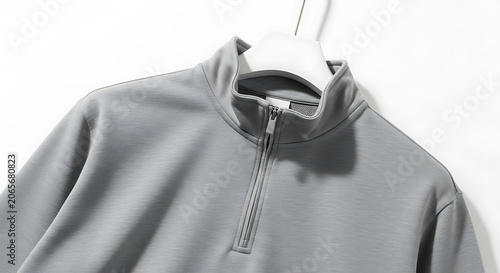 Minimalist gray quarter zip sweatshirt mockup, blank spaces for text
