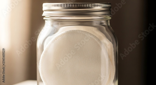 Glass jar with white powder or substance, mockup, blank spaces for text