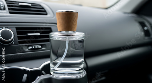 Car cup holder with wooden lid diffuser mockup, blank spaces for text