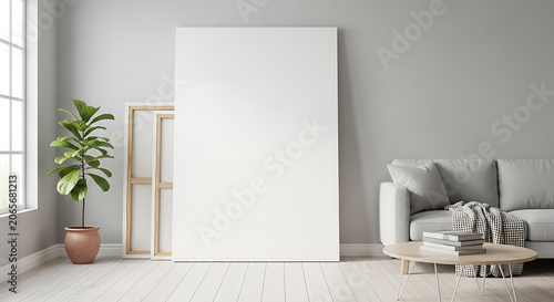 Minimalist living room mockup with blank canvas for text mockup, blank spaces for text