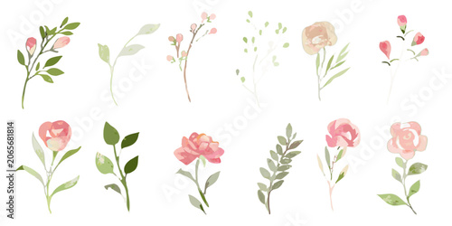 Fotografie Floral Arrangement Vector Illustration With Pink Blooms And Green Foliage