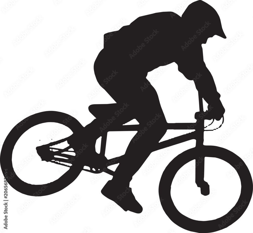 Obraz premium Silhouette of a bmx rider performing a stunt on a bicycle vector art