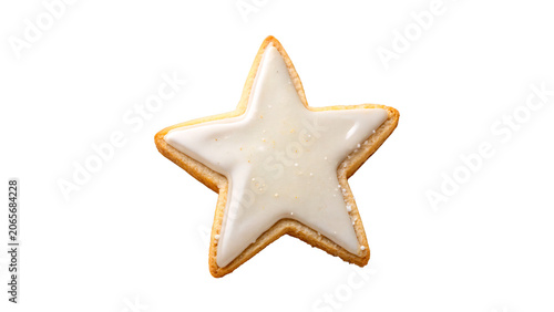 Tableau sur toile Festive traditional star shaped gingerbread cookie with white sugar icing isolat