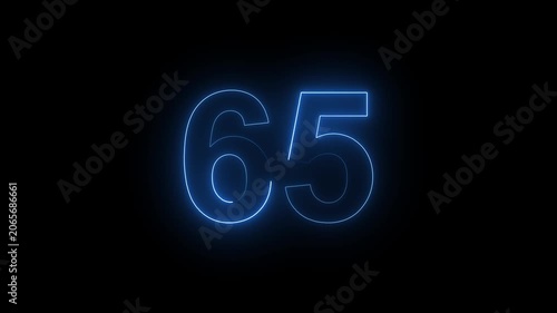 Neon Number 65 Animation with Glowing Electric Light Effect on Dark Background.