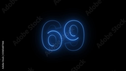 Neon Number 69 Animation with Glowing Electric Light Effect on Dark Background.