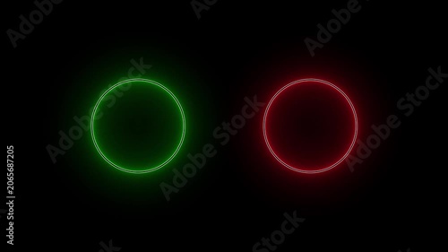 Two Glowing Crescent Shapes, Green and Red animation on Black Background