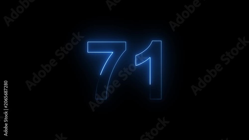 Neon Number 71 Animation with Glowing Electric Light Effect on Dark Background.