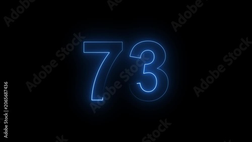 Neon Number 73 Animation with Glowing Electric Light Effect on Dark Background.