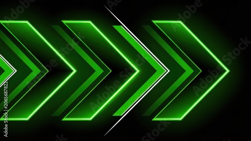 Bright green arrow icons pointing forward on dark background