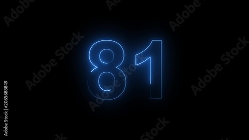 Neon Number 81 Animation with Glowing Electric Light Effect on Dark Background.