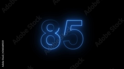 Neon Number 85 Animation with Glowing Electric Light Effect on Dark Background.