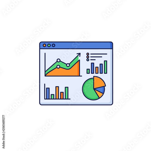 Digital dashboard with area chart and circular pie graph.