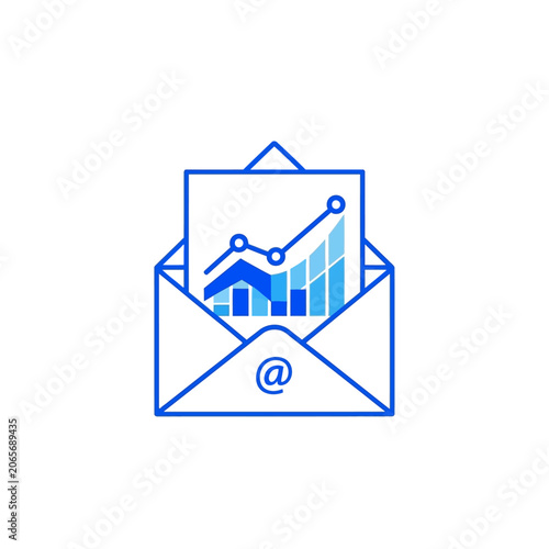 Digital marketing analytics inside an envelope with email symbol.