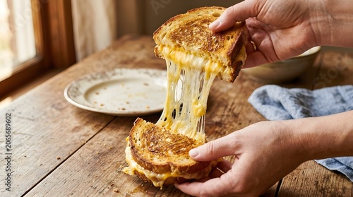 Melted cheese pull.
