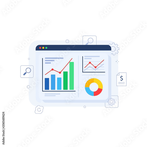 Digital web interface with colorful data charts and graphs.