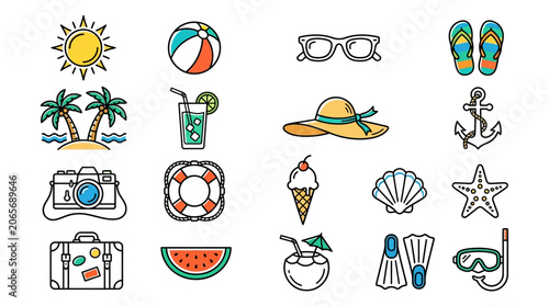 Summer Vacation Icon Set Graphics.