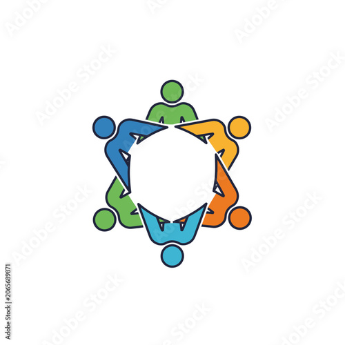 Diverse team of professionals collaborating in a circular formation.