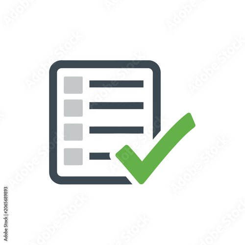 Document checklist icon with green checkmark for task completion.