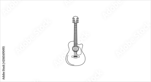 Acoustic Guitar Illustration Simple Line Drawing.
