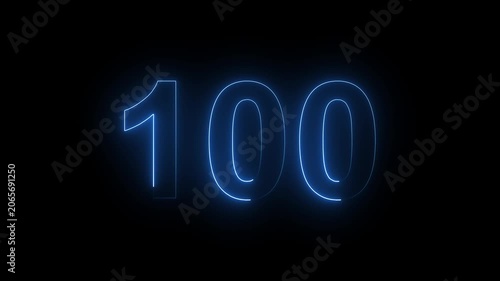 Neon Number 100 Animation with Glowing Electric Light Effect on Dark Background.