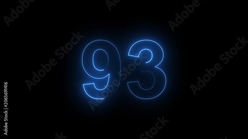 Neon Number 93 Animation with Glowing Electric Light Effect on Dark Background.