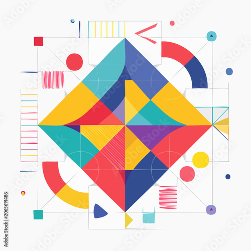 Abstract Geometric Design with Colorful Shapes and Lines