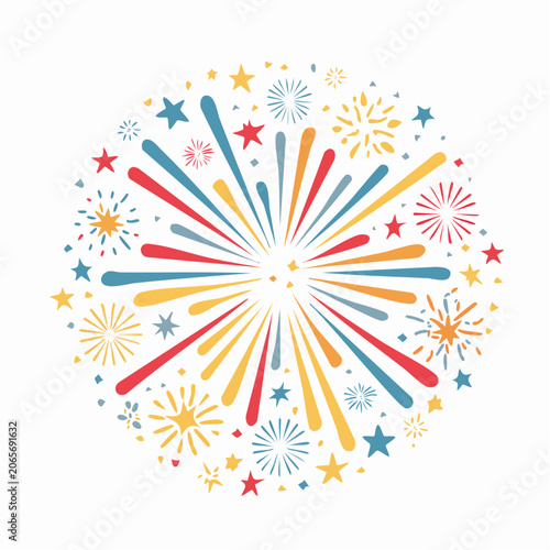 Colorful Fireworks and Stars Explosion